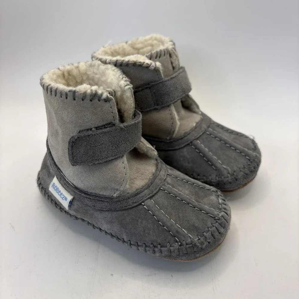 Robeez Infant 12-18 Months Gray‎ Suede Boots Booties Walking Hook & Loop